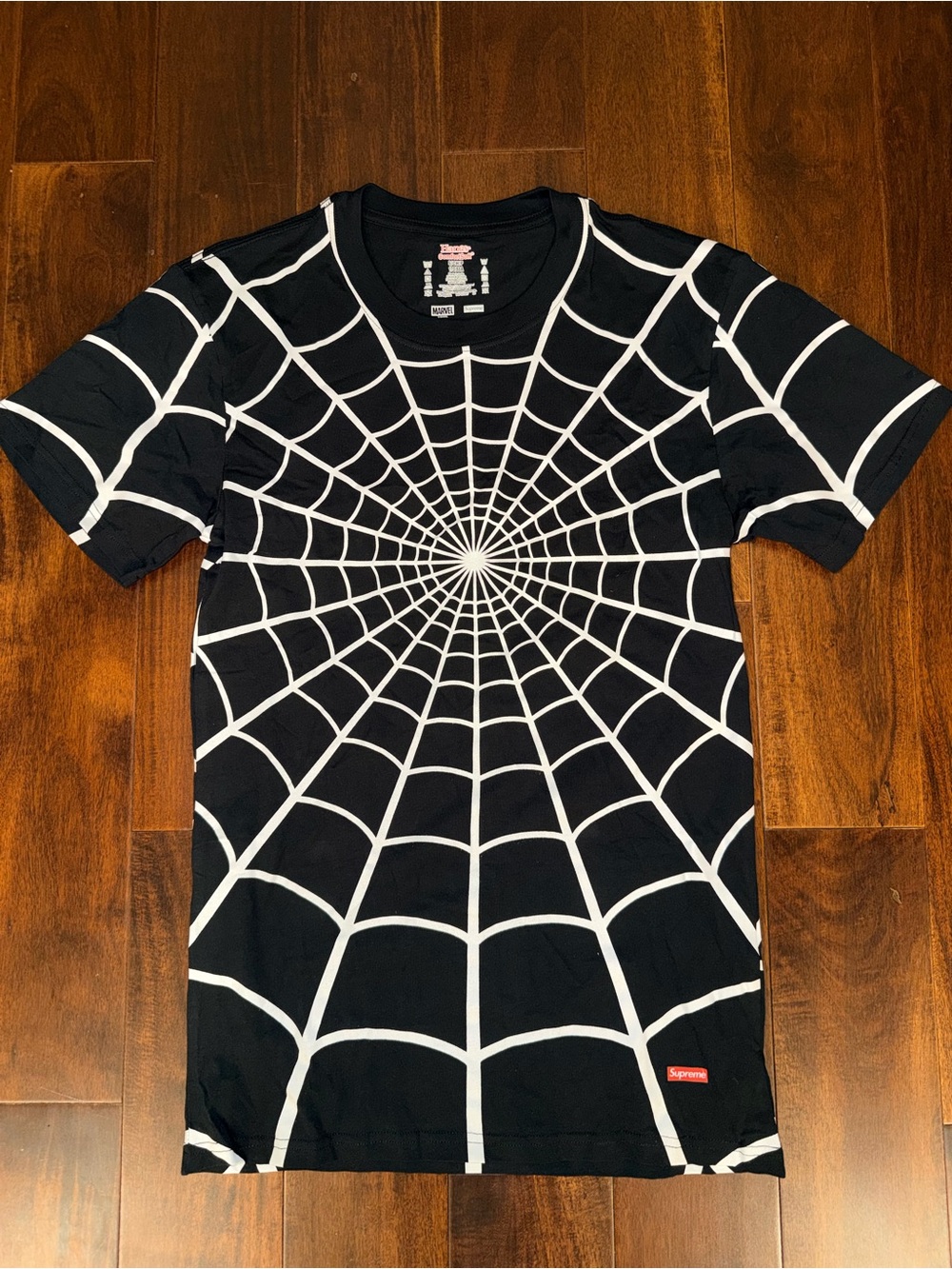 Supreme Black Tee with White Spiderweb Graphic